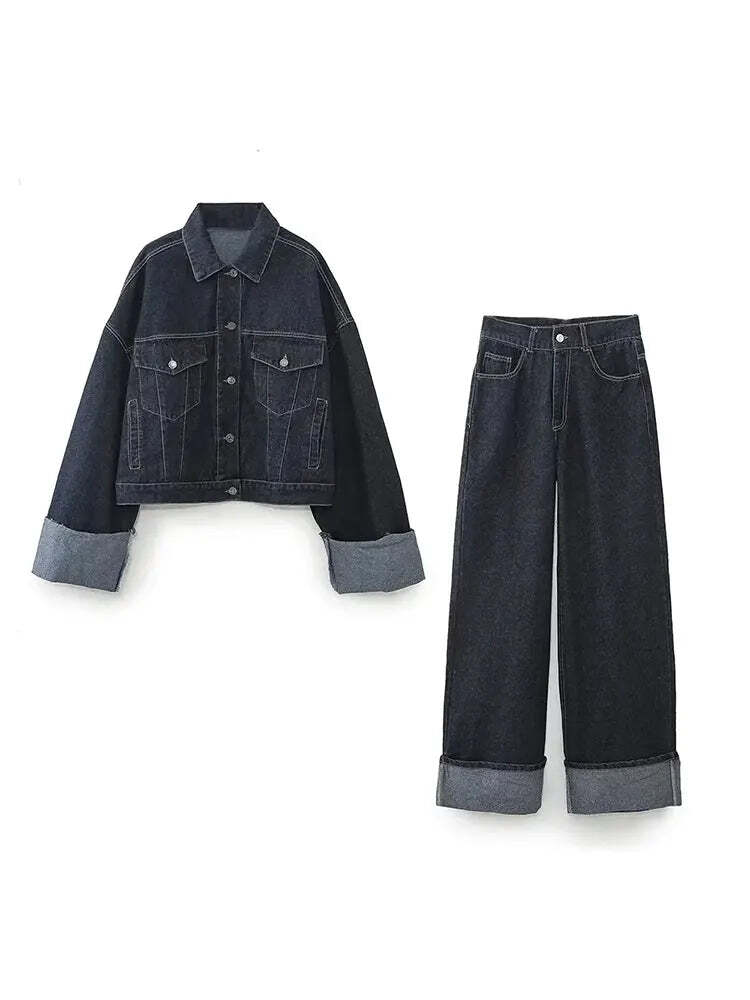 Nia - Collared Denim Two-Piece Set