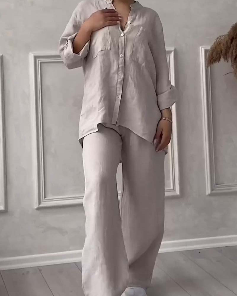 Harper - Cotton & Linen Pants Two-Piece Set